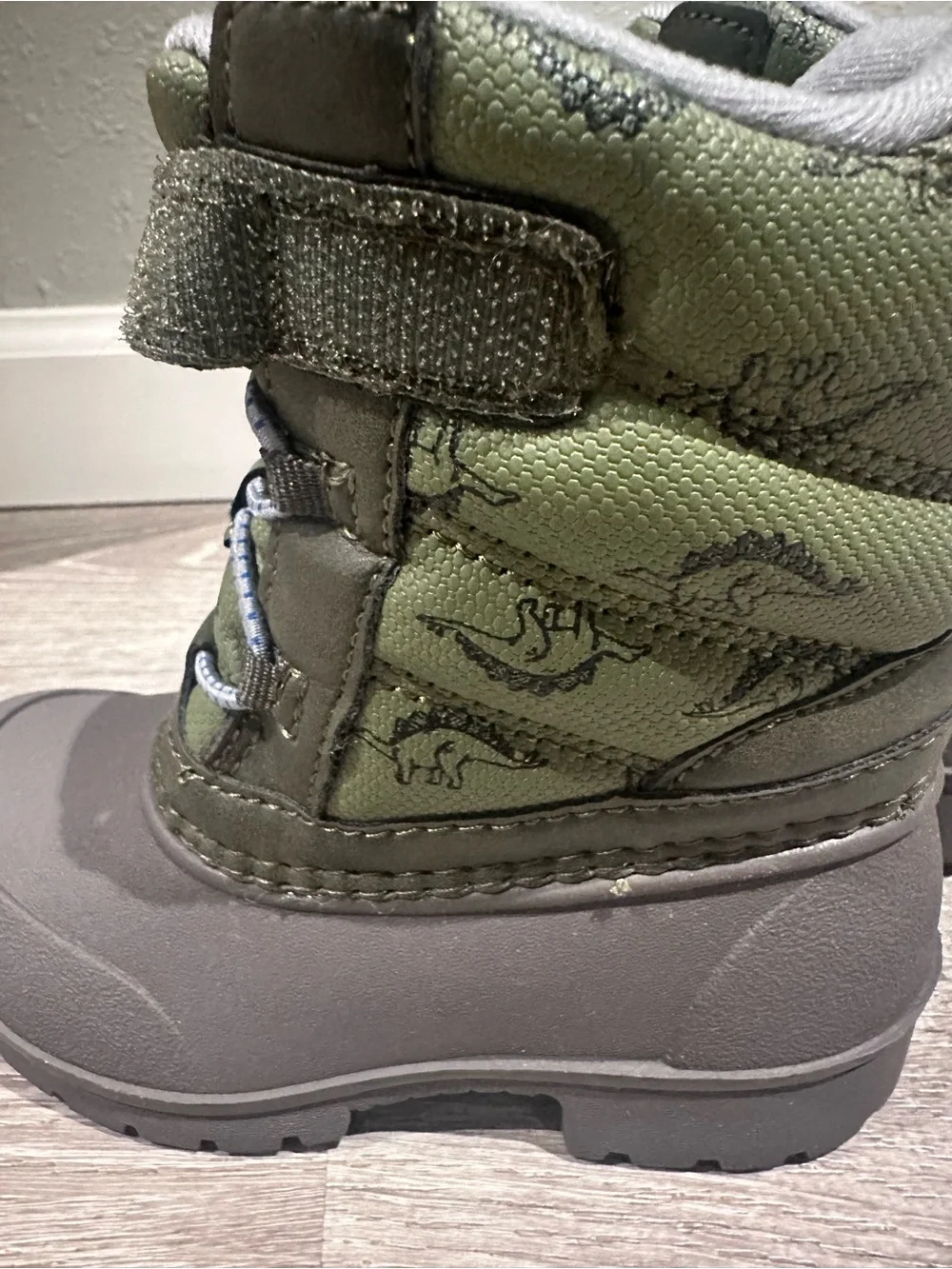 Carters Kids Green and Gray Dinosaur Boots- Waterproof Snow Boots